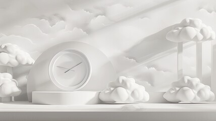a table clock shaped like oriental clouds, sculpted in ceramic with a glossy painted glazed finish, offering ample space for accompanying text.