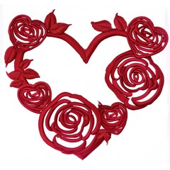 A heart made out of red roses on a white background, embroidery on white background