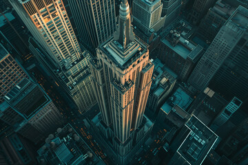New York City Business Center Aerial View with Urban Landscape - obrazy, fototapety, plakaty