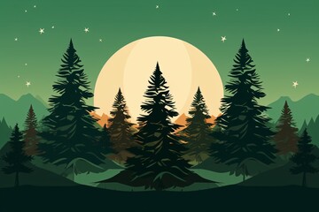 a cartoon of trees and a moon