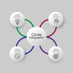 Circle infographic design template with icons 4 options steps