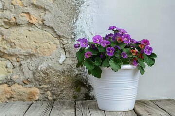 pot with purple flowers