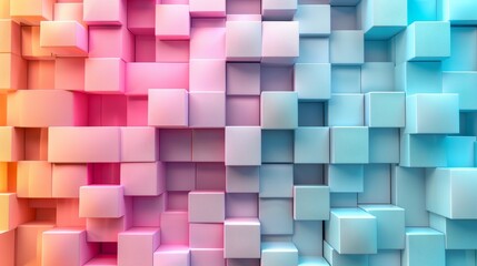 Geometric pastel colors 3d gloss texture wall with squares - obrazy, fototapety, plakaty