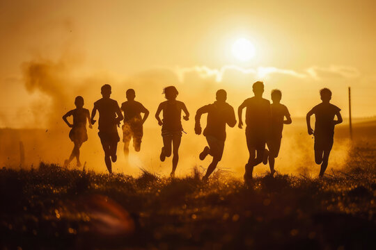 Running men and women silhouettes.