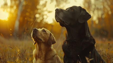 Touching moment with Labrador family lovely interaction low angle serene background - obrazy, fototapety, plakaty