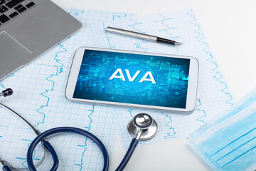Close-up view of a tablet pc with medical abbreviation