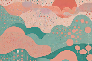 Abstract risograph background. Organic shapes and dots pattern in pastel colors. Unique and vibrant design. 
