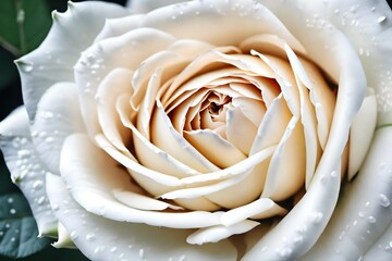 A white rose surrounded by its petals, realistically presented in exquisite