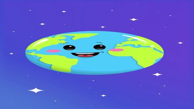 Vertical Cartoon design of animated earth on galaxy space background. Planet Earth Animation. Looped world planet with hand drawn doodle world map texture.