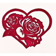 A paper cut of a heart with roses on it Embroidery on white background