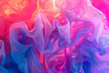 Colorful abstract background with flowing sheer fabric in vibrant pink, purple, and blue colors. - obrazy, fototapety, plakaty