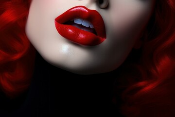 Flawless Red lipstick model. Shadow smile. Generate Ai