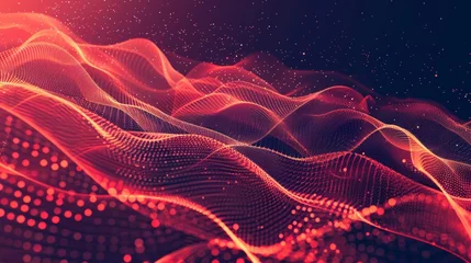 Rolgordijnen Fractale golven Abstract Waving Particle Technology Background Design. Abstract wave moving dots flow particles, hi-tech and big data background design for brochures, flyers, magazine, business card, banner. Vector