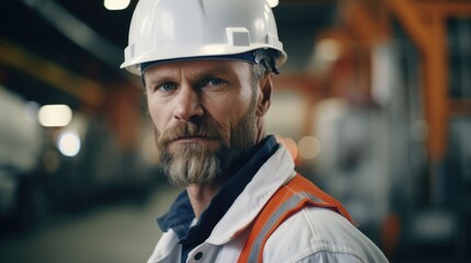 A man with a beard wearing a hard hat, suitable for construction or industrial concepts - obrazy, fototapety, plakaty