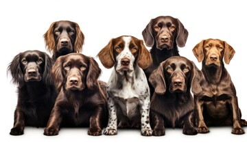 A group of dogs sitting next to each other. Can be used for pet-related designs