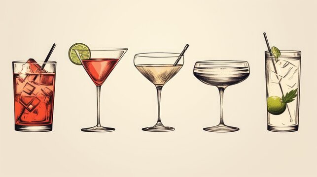 Illustration of various cocktails, perfect for menu designs
