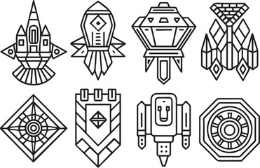 Greyscale cyberpunk video game symbol. Hand drawn vector illustration	
