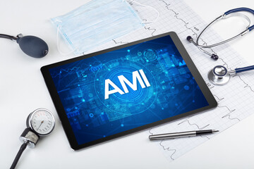 Close-up view of a tablet pc with medical abbreviation