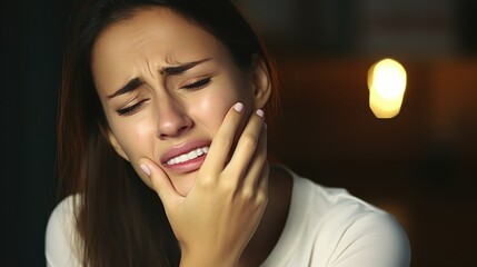 A woman with her hand covering her face. Suitable for mental health or stress concepts
