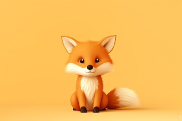 a cartoon fox sitting on a yellow background - Powered by Adobe