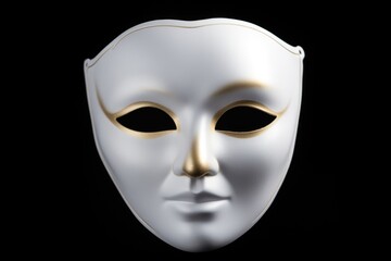 Close-up of a white mask on a dark black background, suitable for a variety of creative projects