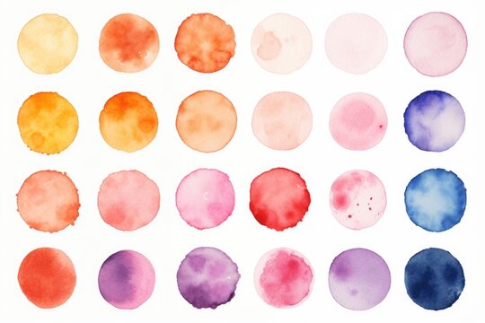 Colorful watercolor circles on a plain white background. Suitable for various design projects