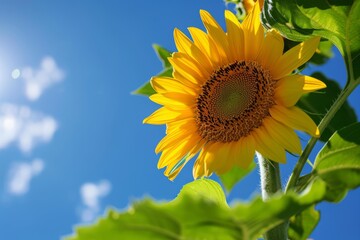 sunflower over cloudy blue sky - obrazy, fototapety, plakaty