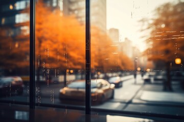 A view of a city street through a window, perfect for urban concepts