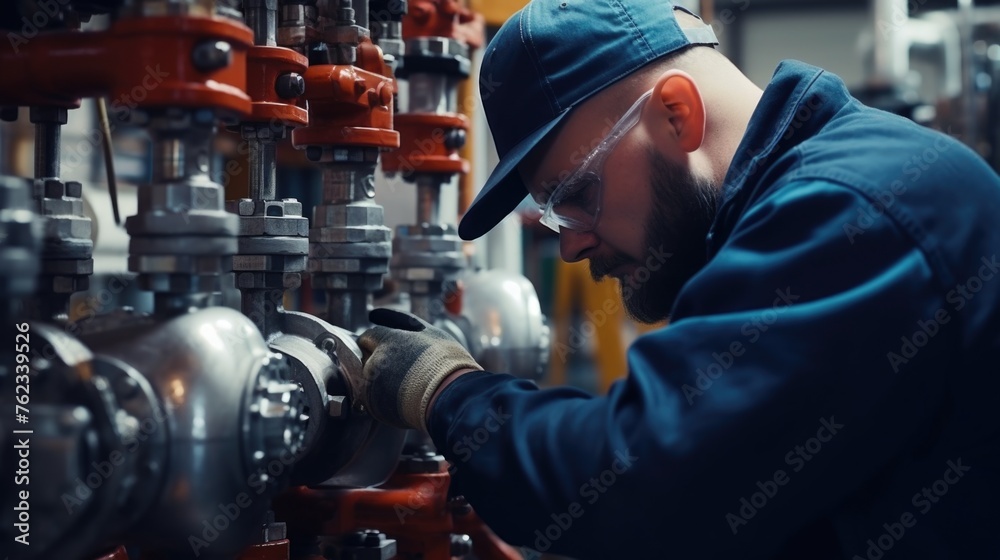 Aufkleber a man working on a pipe in a factory. suitable for industrial concepts