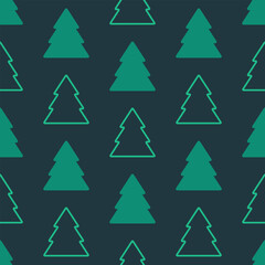 Green christmas trees on dark background. Vector seamless pattern. Best for textile, wallpapers, wrapping paper and seasonal decoration.