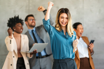 Group of successful multiethnic, diverse entrepreneurs and business people achieving goals together