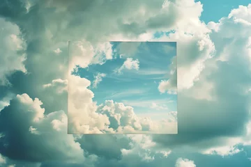 Foto op Plexiglas clouds made of smoke wit frame in center, dreamy cloudscape concept © PixelCharm