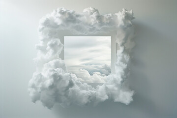 clouds made of smoke wit frame in center, dreamy cloudscape concept - obrazy, fototapety, plakaty