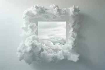 Foto op Aluminium clouds made of smoke wit frame in center, dreamy cloudscape concept © PixelCharm