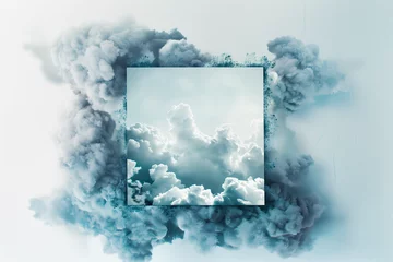 Foto op Canvas clouds made of smoke wit frame in center, dreamy cloudscape concept © PixelCharm