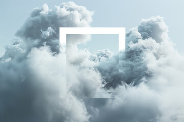 clouds made of smoke wit frame in center, dreamy cloudscape concept - obrazy, fototapety, plakaty