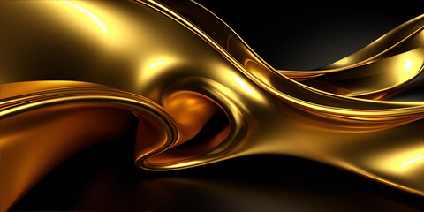 3D rendering, abstract, gold, liquid, metal, shape, smooth, shiny, studio shot, surface, wave