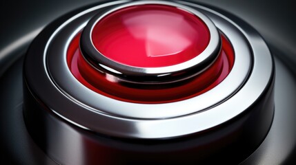 A detailed close up of a red button on a black surface. Perfect for technology or control concepts