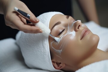 Woman getting a facial treatment at a beauty salon, suitable for beauty and skincare concepts