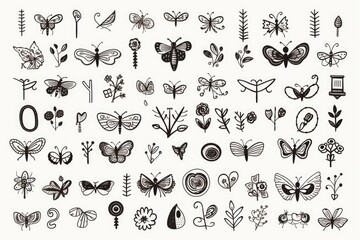 A collection of beautifully hand-drawn butterflies and flowers. Ideal for various design projects