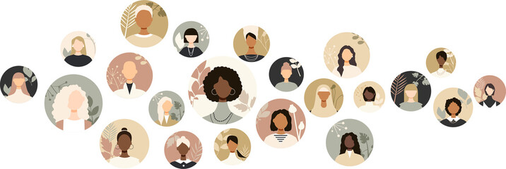 Icons of different women. Modern design.