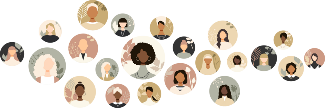 Icons of different women. Modern design.