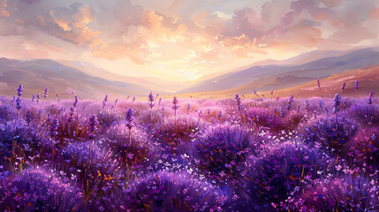Watercolor lavender fields in Provence