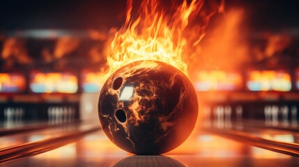 A bowling ball engulfed in flames, perfect for sports and entertainment concepts - obrazy, fototapety, plakaty