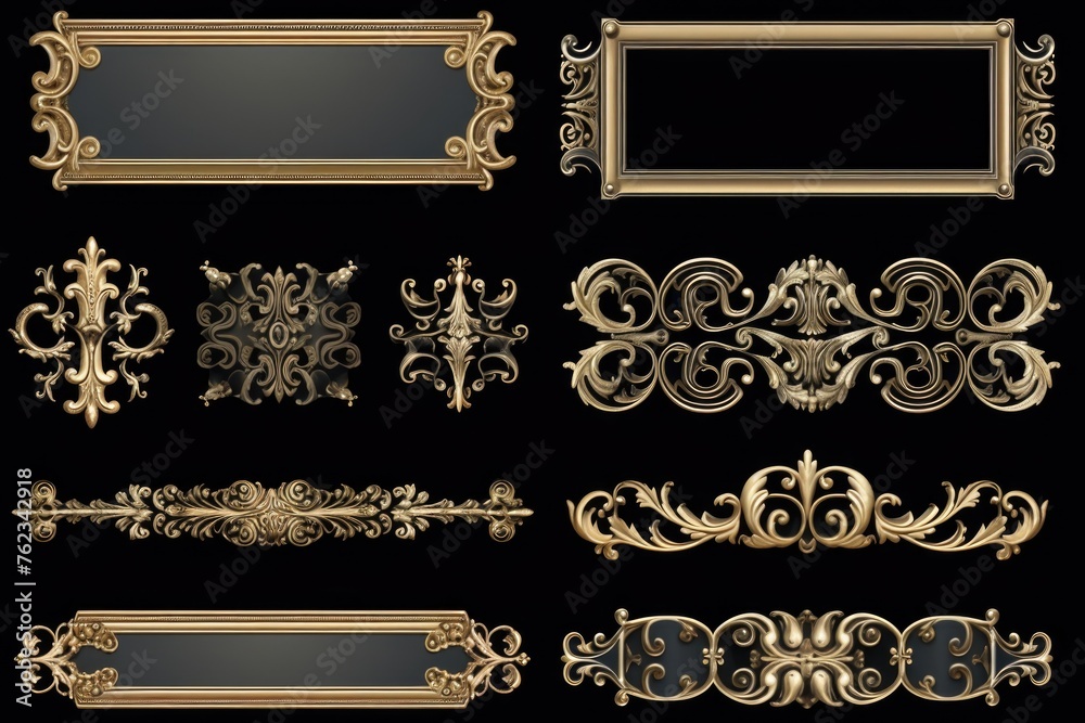 Poster A collection of ornate gold frames and decorative ornaments. Perfect for adding a touch of elegance to any design project