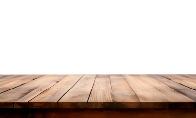 Empty wooden table isolated on transparent background, front view