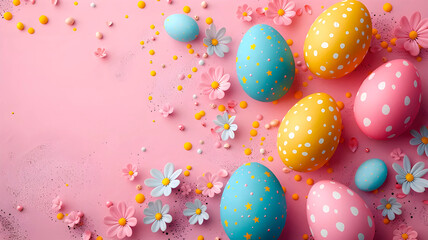Easter holiday celebration banner in 3d style with colorful eggs , generated AI