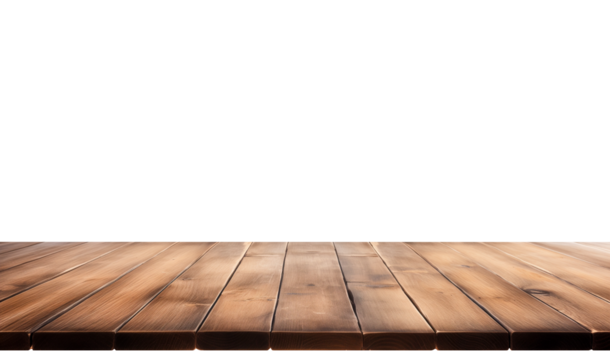 Empty wooden table isolated on transparent background, front view
