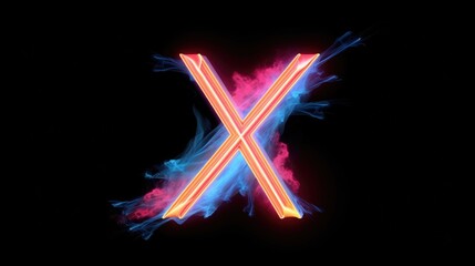 A neon letter X glowing in the dark, perfect for graphic design projects