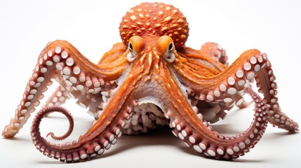 Obraz premium Close up of an octopus on a white surface. Suitable for marine life or seafood concepts